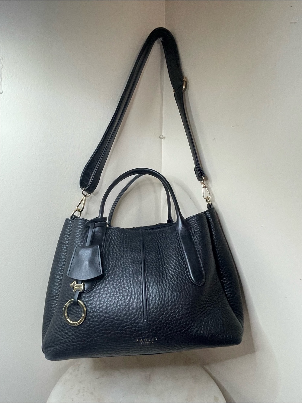Radley London Liverpool Street 2.0 Black Pebbled Leather Multiway Satchel Bag@